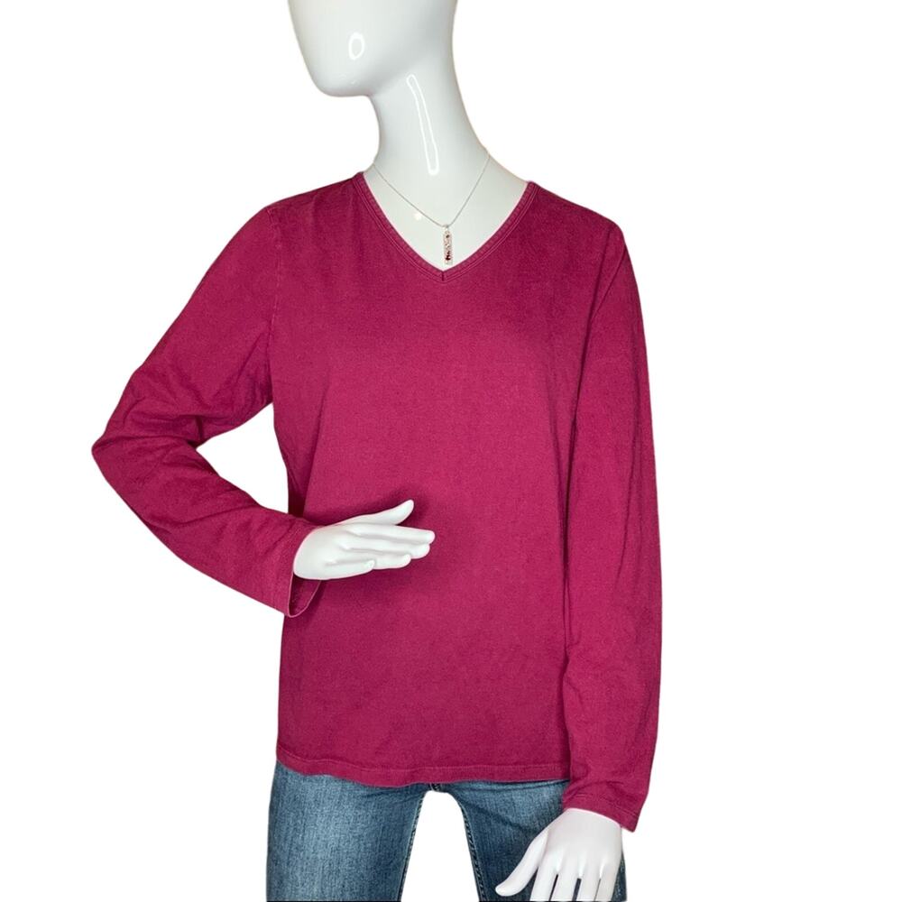 LANDS' END Top Long Sleeves V-Neck Burgundy Pullover Size M